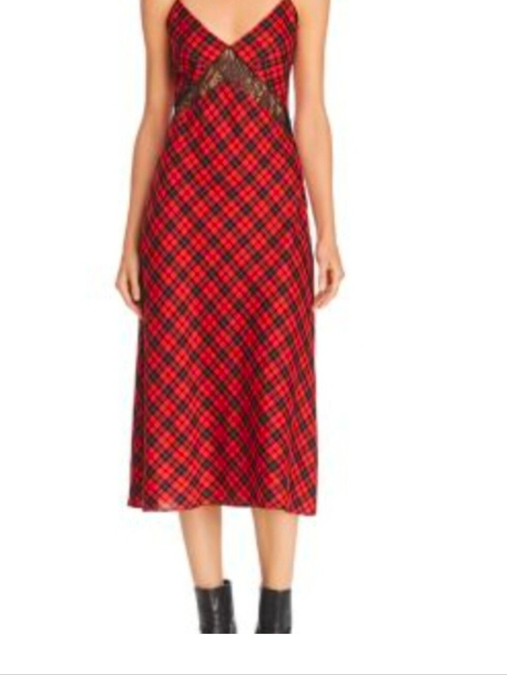 NWT Divine Heritage Poppy Red and Black Plaid Midi Dress Plaid Slip Dress